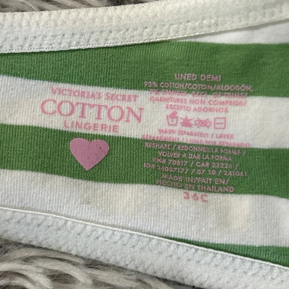 Victoria's Secret Green White Striped Lined Demi Cotton Underwire Bra 36C‎ VS